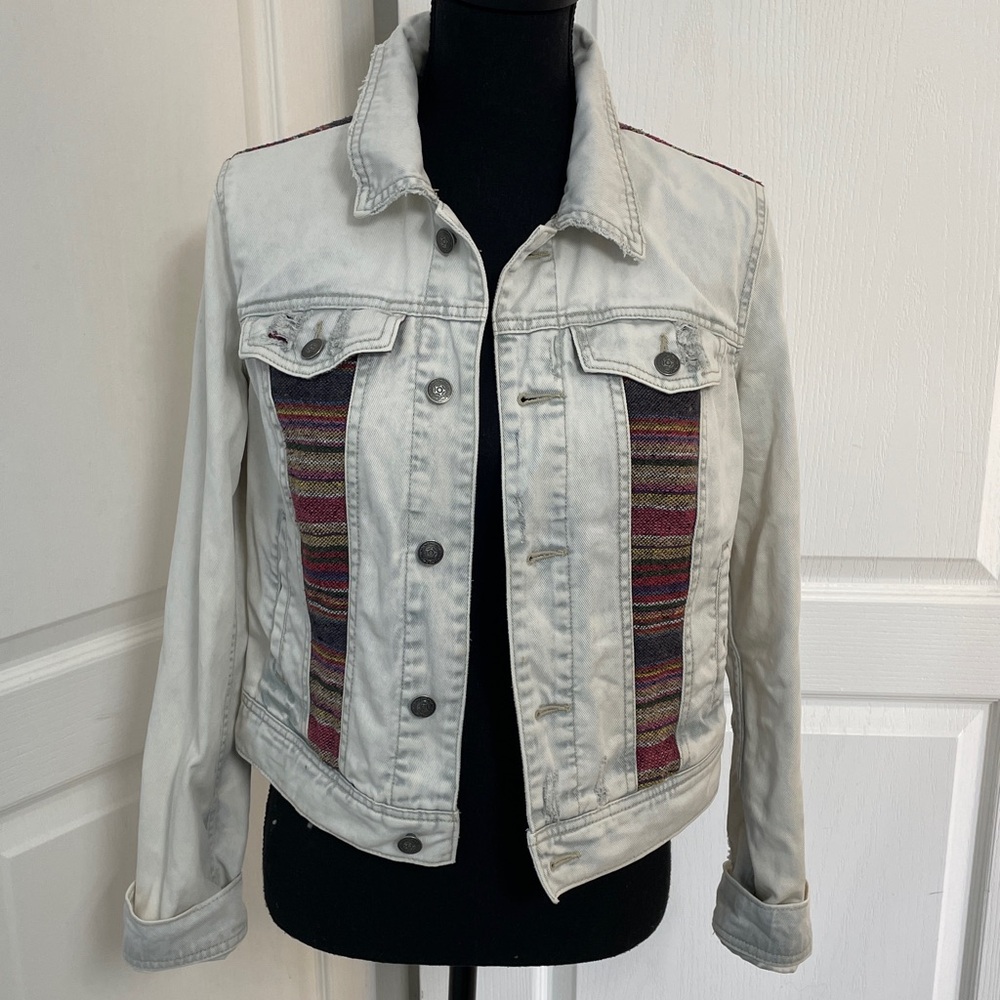 Free People Baka tapestry washed denim jacket 6 boxy western biker